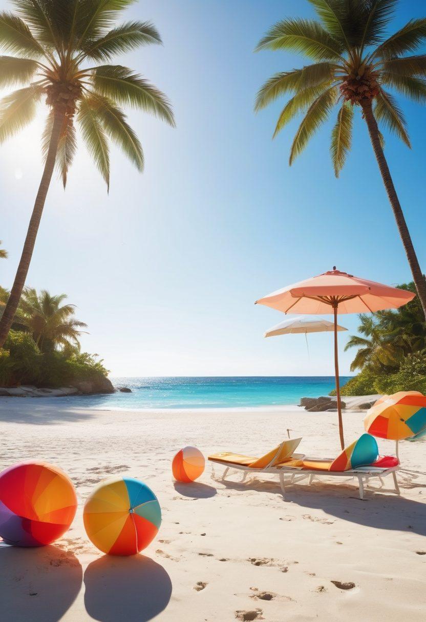 A stylish beach scene featuring a diverse group of fashionable individuals showcasing trendy swimwear. Include vibrant beach umbrellas, playful beach balls, and soft white sand in the background. The sun is shining brightly, creating a lively atmosphere with splashes of ocean waves. Add palm trees swaying gently in the breeze to emphasize a tropical vibe. super-realistic. vibrant colors. summer theme.
